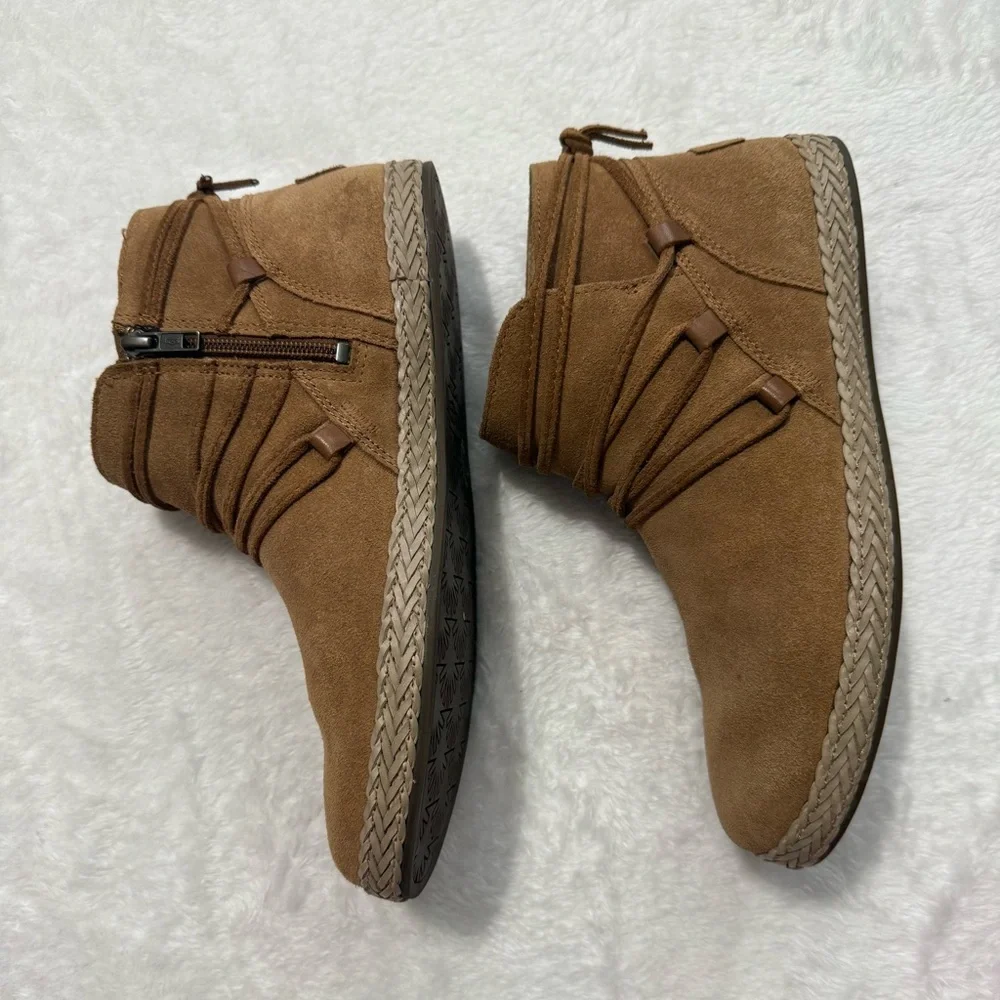 UGG Women's Rianne Chestnut Suede Braided Ankle Boots Short Booties Size 9.5